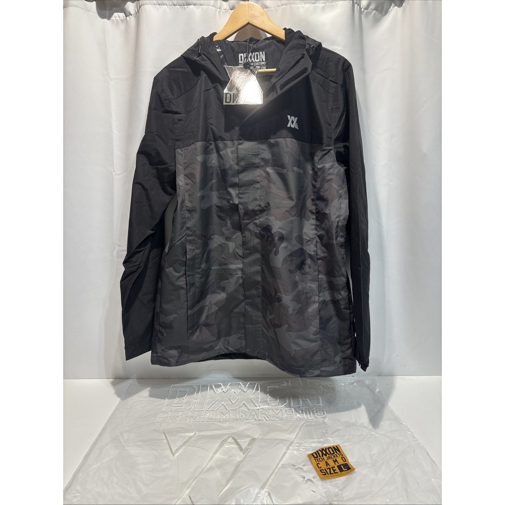 Dixxon Mens Camo Print Tech Jacket Large Hooded Pockets Athleisure Hunting Rain